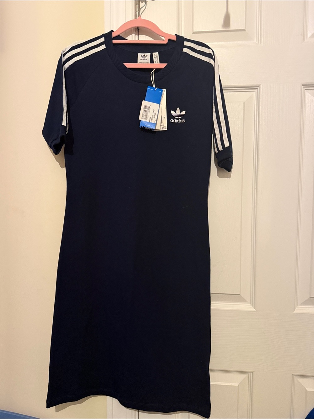 adidas Navy Midi Dress with White Three-Stripe Detail
